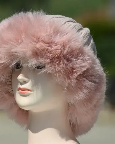 Pink hat with a fluffy brim