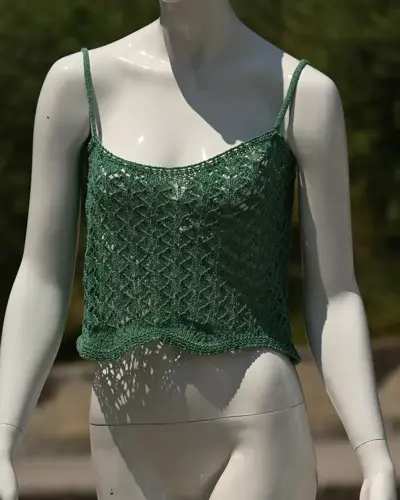 Green openwork knit top